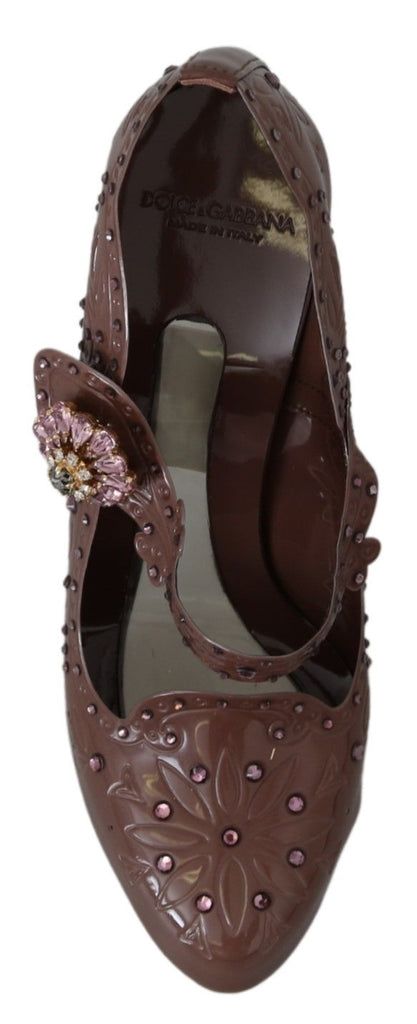 Dolce & Gabbana Brown Floral Crystal CINDERELLA Heels Shoes Dolce & Gabbana