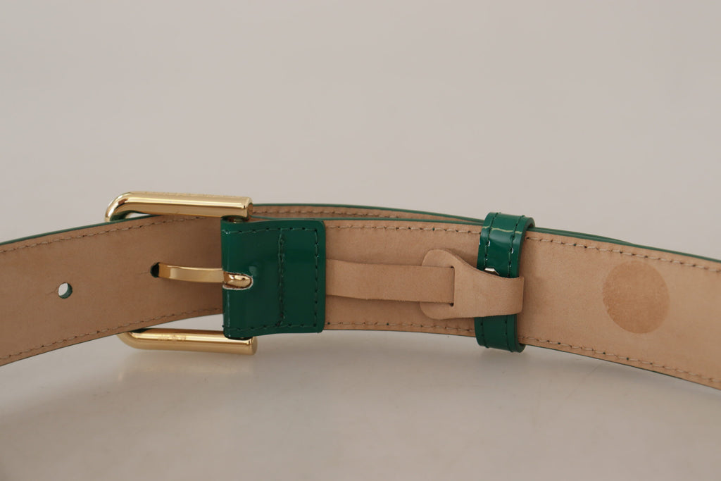 Dolce & Gabbana Green Patent Leather Logo Engraved Buckle Belt - Luxe & Glitz