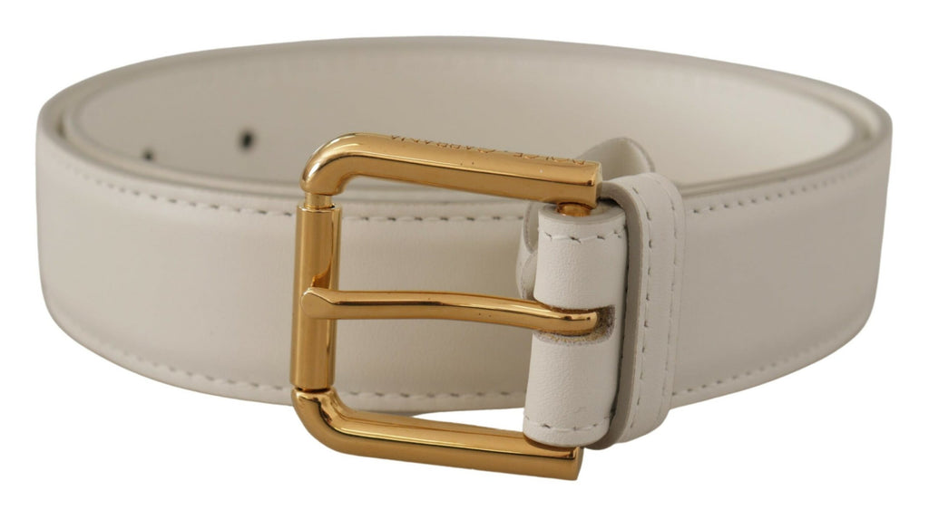 Dolce & Gabbana White Calf Leather Gold Tone Logo Metal Buckle Belt Dolce & Gabbana