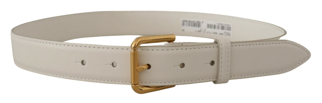 Dolce & Gabbana White Calf Leather Gold Tone Logo Metal Buckle Belt Dolce & Gabbana