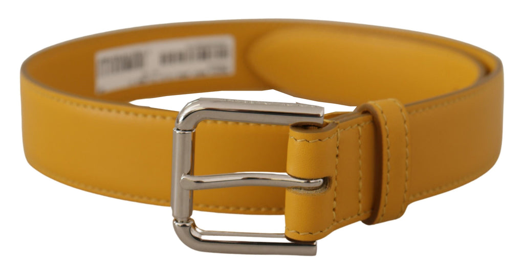 Dolce & Gabbana Yellow Leather Silver Tone Logo Metal Buckle Belt - Luxe & Glitz