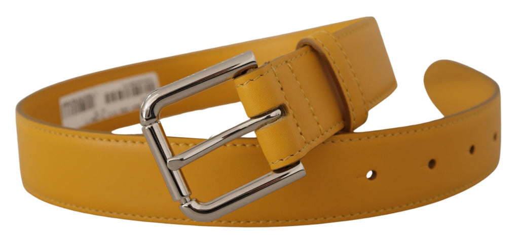 Dolce & Gabbana Yellow Leather Silver Tone Logo Metal Buckle Belt - Luxe & Glitz