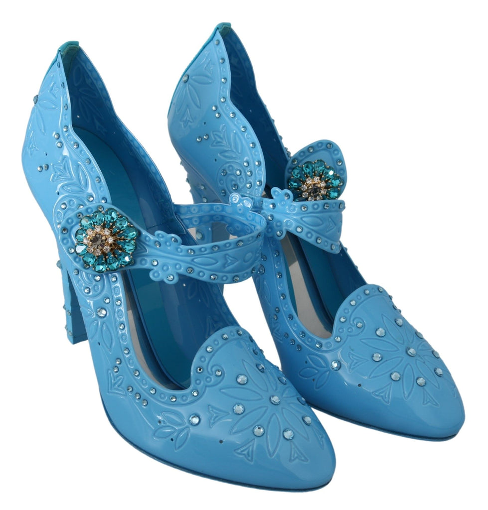 Dolce & Gabbana Blue Floral Crystal CINDERELLA Heels Shoes Dolce & Gabbana