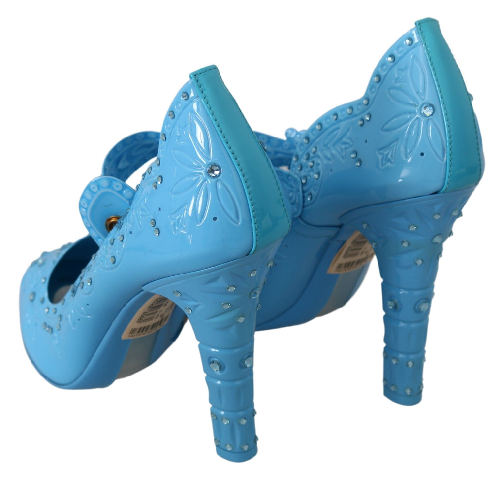 Dolce & Gabbana Blue Floral Crystal CINDERELLA Heels Shoes Dolce & Gabbana