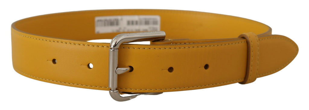 Dolce & Gabbana Yellow Leather Silver Tone Logo Metal Buckle Belt - Luxe & Glitz