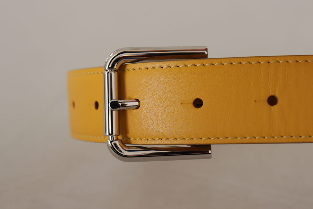 Dolce & Gabbana Yellow Leather Silver Tone Logo Metal Buckle Belt - Luxe & Glitz