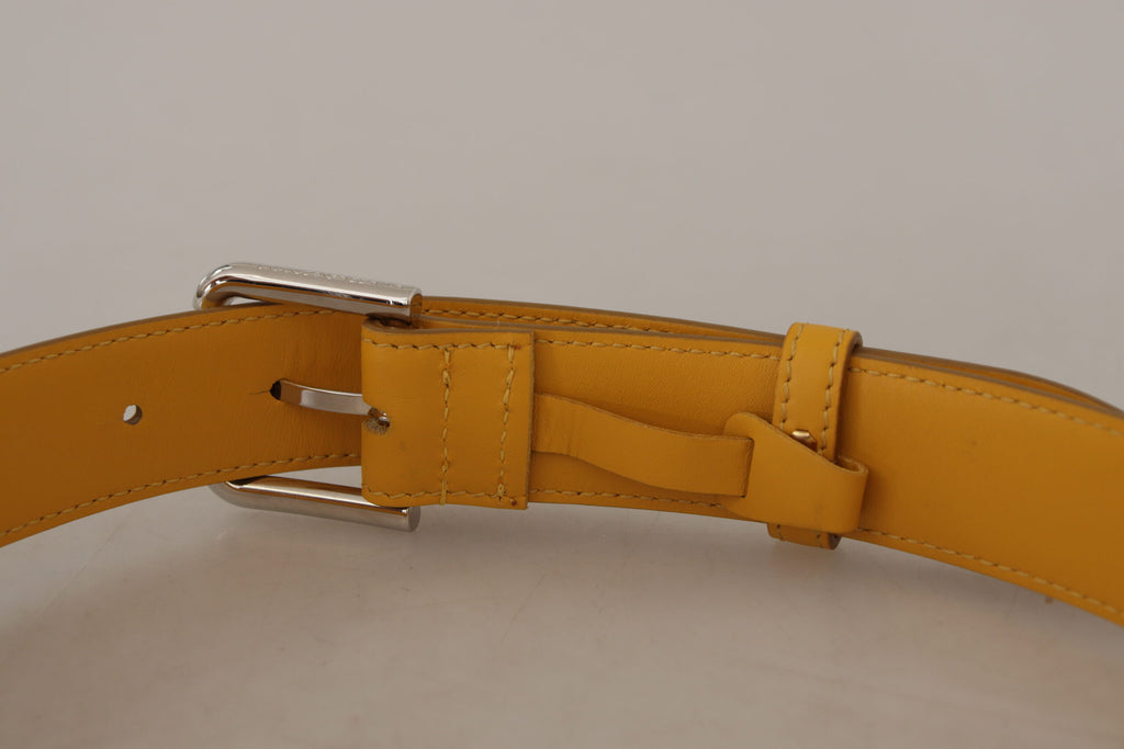 Dolce & Gabbana Yellow Leather Silver Tone Logo Metal Buckle Belt - Luxe & Glitz