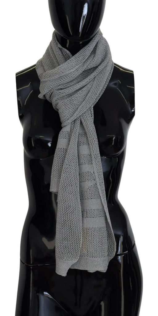 John Galliano Gray Logo Knitted Neck Wrap Shawl Foulard Scarf - Luxe & Glitz