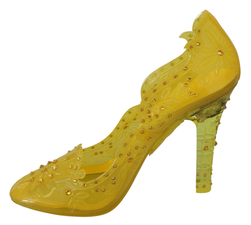 Dolce & Gabbana Yellow Floral Crystal CINDERELLA Heels Shoes Dolce & Gabbana
