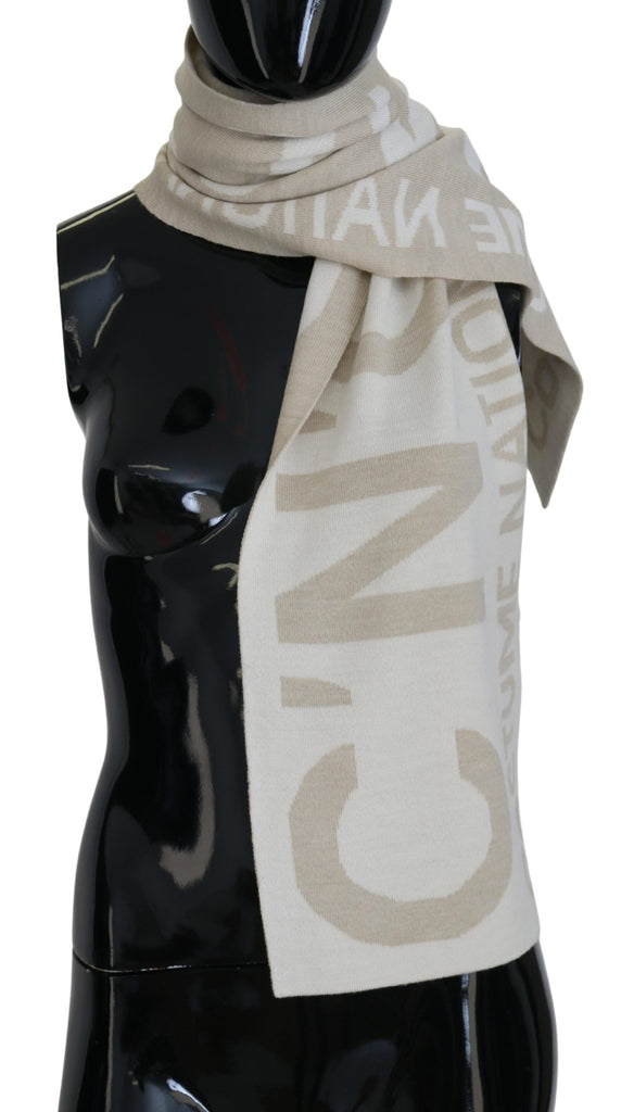 Costume National Beige White Logo Wrap Warmer Shawl Scarf - Luxe & Glitz