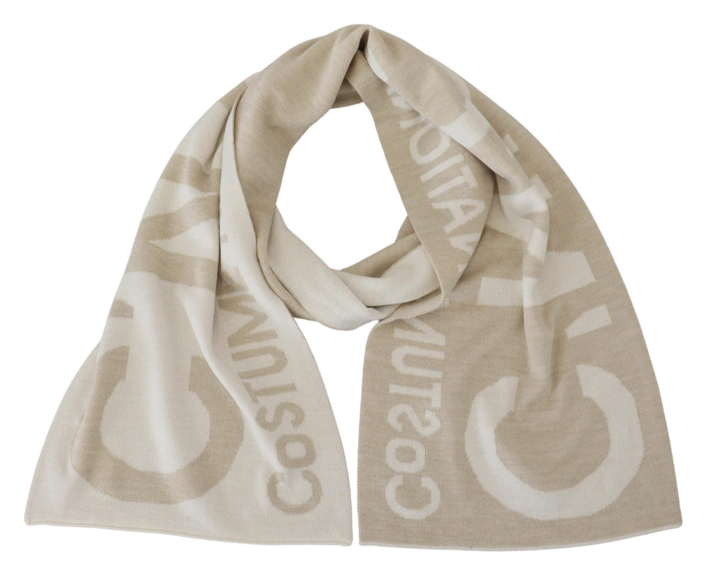 Costume National Beige White Logo Wrap Warmer Shawl Scarf - Luxe & Glitz