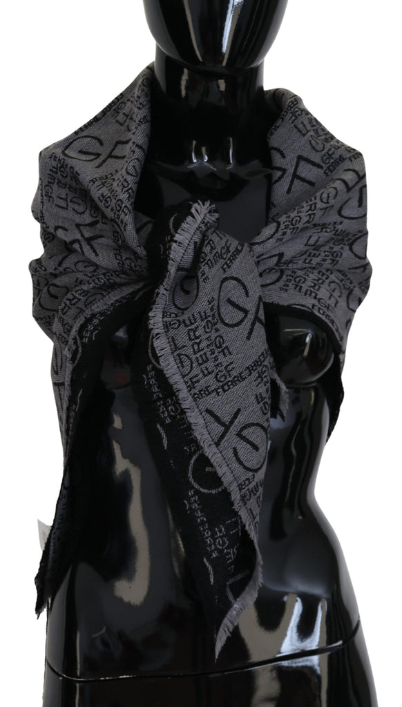 GF Ferre Grey Wool Logo Print Wrap Warmer Shawl Scarf - Luxe & Glitz