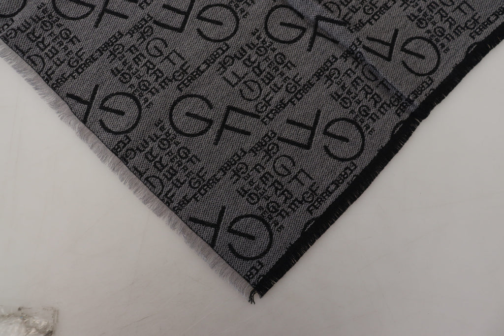 GF Ferre Grey Wool Logo Print Wrap Warmer Shawl Scarf - Luxe & Glitz