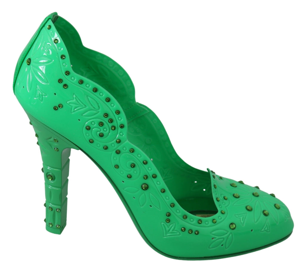 Dolce & Gabbana Green Crystal Floral CINDERELLA Heels Shoes Dolce & Gabbana