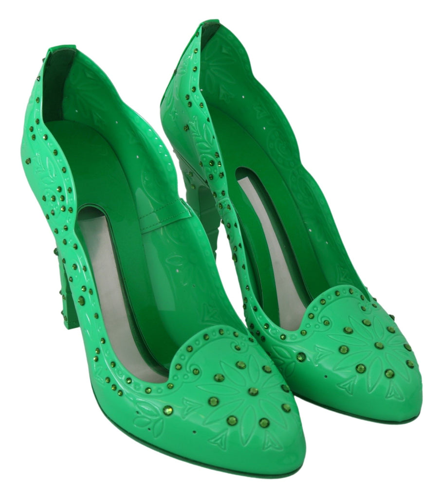 Dolce & Gabbana Green Crystal Floral CINDERELLA Heels Shoes Dolce & Gabbana