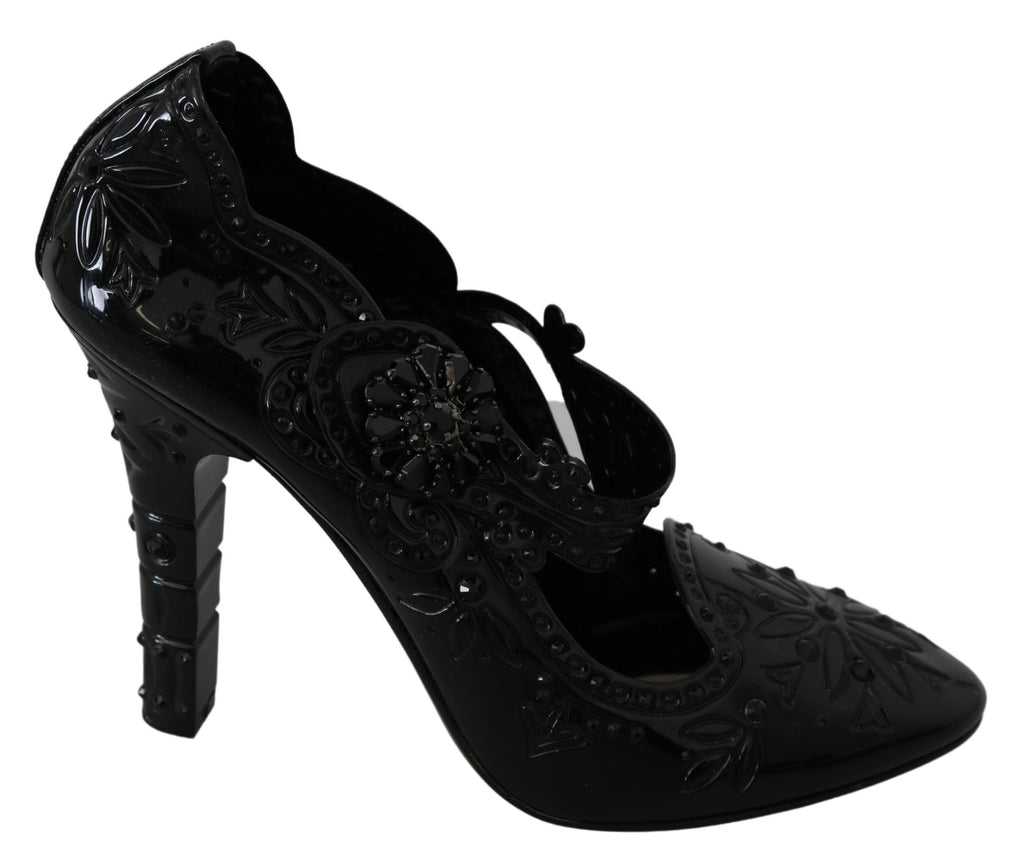 Dolce & Gabbana Black Floral Crystal CINDERELLA Heels Shoes Dolce & Gabbana