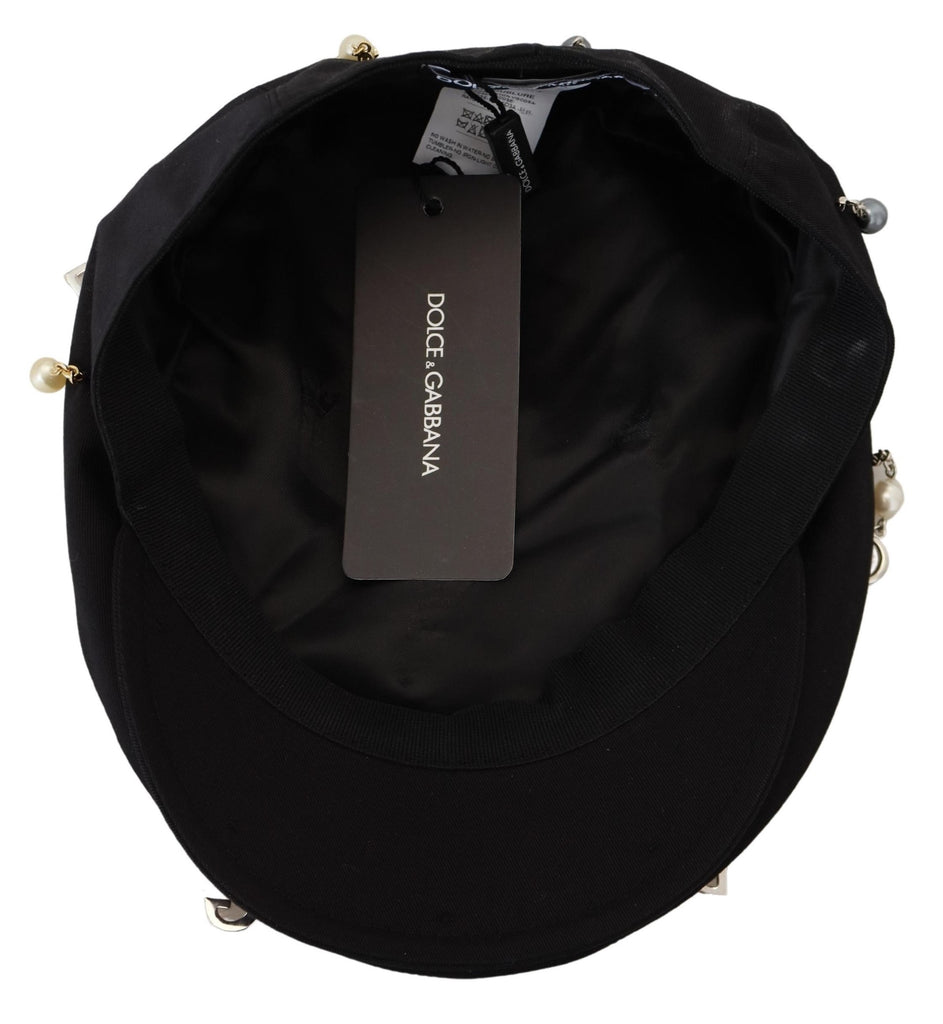 Dolce & Gabbana Black Cotton Embellished Newsboy Men Hat - Luxe & Glitz