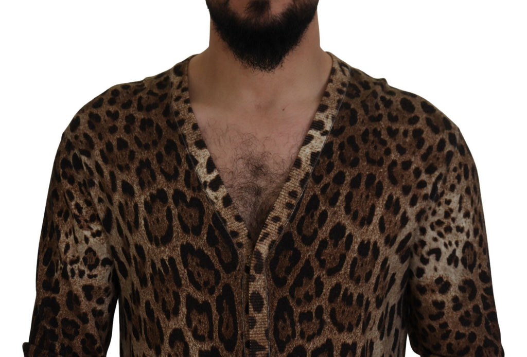 Dolce & Gabbana Brown Leopard Wool Robe Cardigan Sweater Dolce & Gabbana