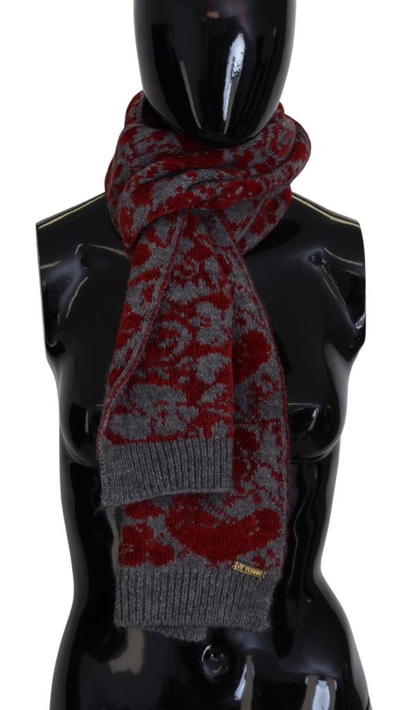 GF Ferre Red Grey Knitted Wrap Warmer Womens Shawl Scarf - Luxe & Glitz