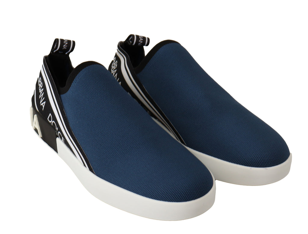 Dolce & Gabbana Blue Stretch Flats Logo Loafers Sneakers Shoes Dolce & Gabbana