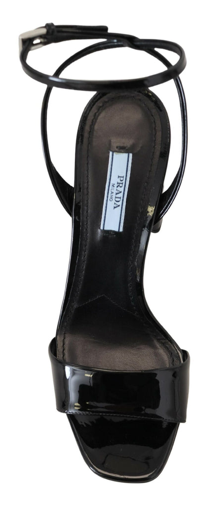 Prada Black Patent Sandals Ankle Strap Heels Leather Prada