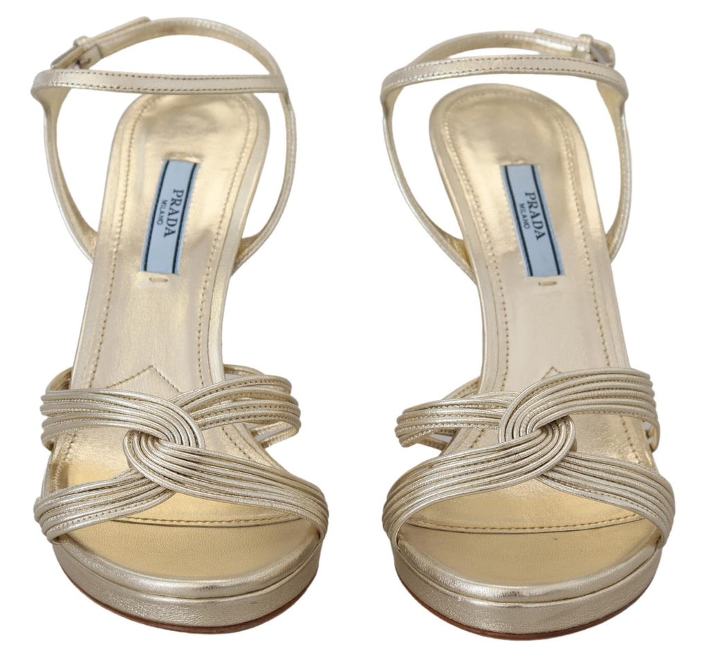 Prada Gold Leather Sandals Ankle Strap Heels Stiletto Sandal Prada
