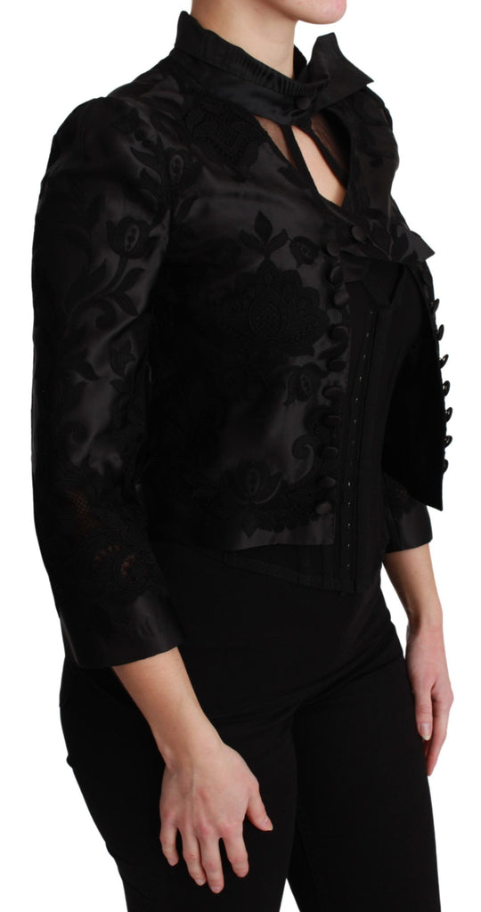 Dolce & Gabbana Black Floral Jacquard Blazer Silk Jacket - Luxe & Glitz