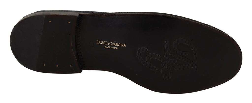 Dolce & Gabbana Blue Leather Perforated Slip On Loafers Shoes Dolce & Gabbana