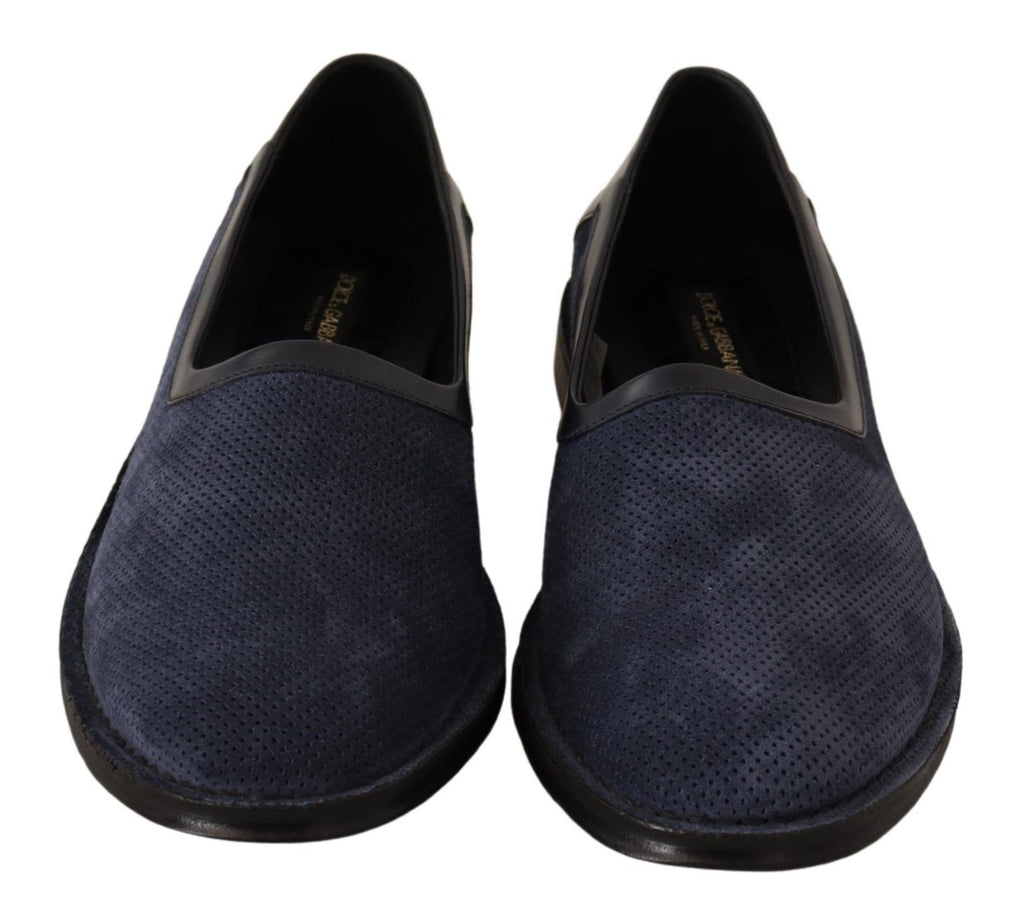 Dolce & Gabbana Blue Leather Perforated Slip On Loafers Shoes Dolce & Gabbana