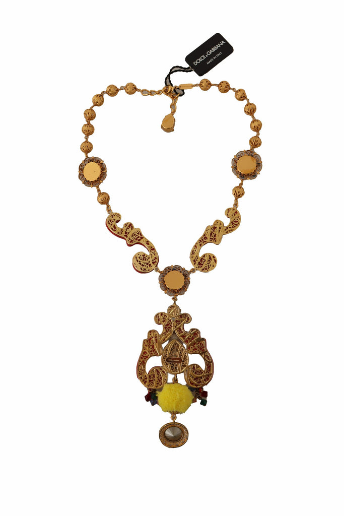 Dolce & Gabbana Gold Brass Carretto Sicily Statement Crystal Chain Necklace Dolce & Gabbana