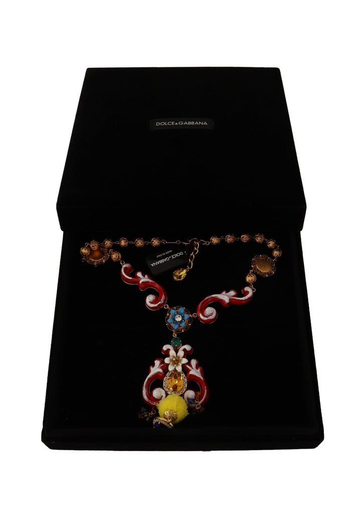 Dolce & Gabbana Gold Brass Carretto Sicily Statement Crystal Chain Necklace Dolce & Gabbana
