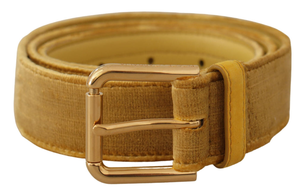 Dolce & Gabbana Yellow Velvet Gold Metal Logo Engraved Buckle Belt - Luxe & Glitz