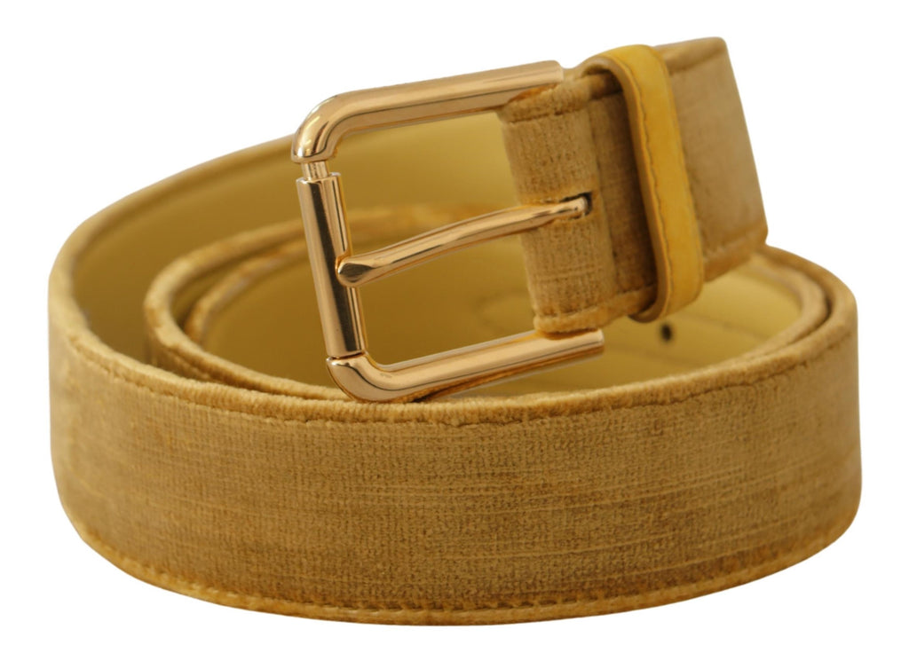 Dolce & Gabbana Yellow Velvet Gold Metal Logo Engraved Buckle Belt - Luxe & Glitz