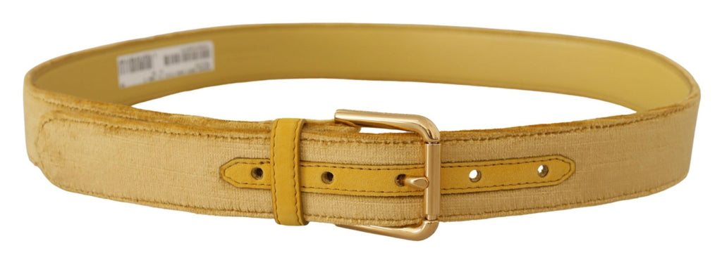 Dolce & Gabbana Yellow Velvet Gold Metal Logo Engraved Buckle Belt - Luxe & Glitz