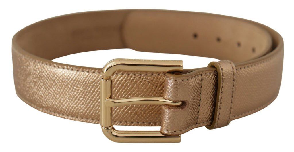 Dolce & Gabbana Rose Gold Leather Metallic Tone Metal Buckle Belt - Luxe & Glitz