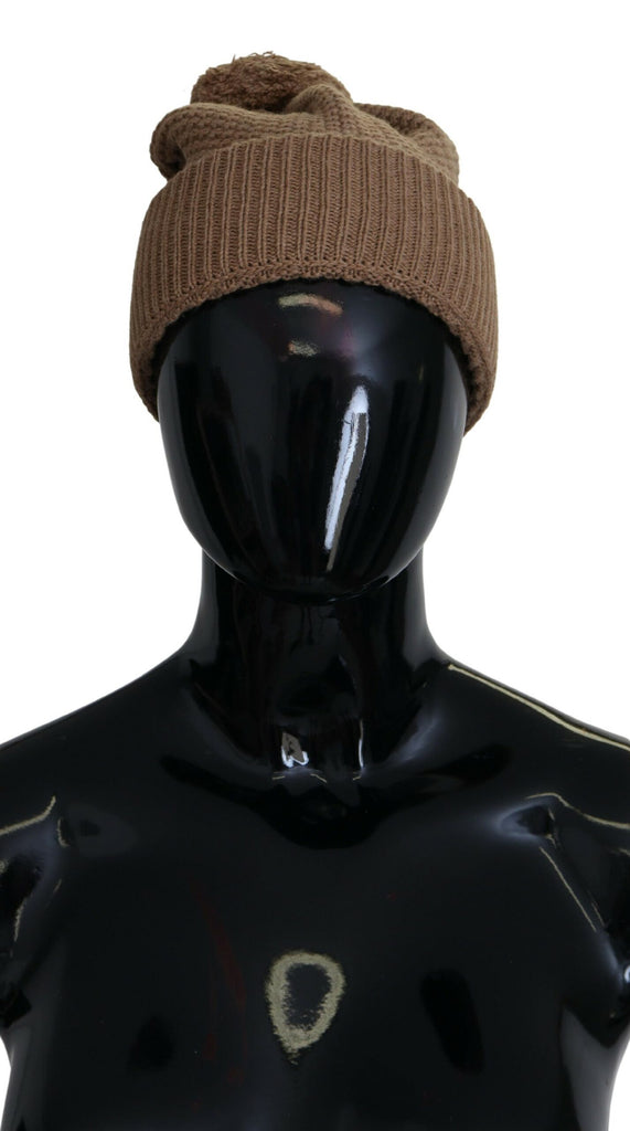 Dolce & Gabbana Brown Solid Knitted Fur Ball Winter Beanie Hat - Luxe & Glitz