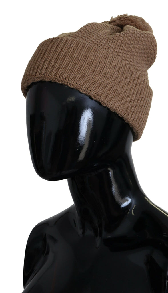 Dolce & Gabbana Brown Solid Knitted Fur Ball Winter Beanie Hat - Luxe & Glitz