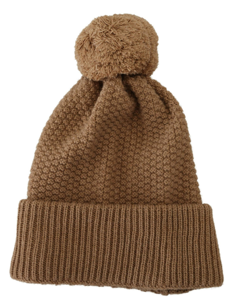 Dolce & Gabbana Brown Solid Knitted Fur Ball Winter Beanie Hat - Luxe & Glitz