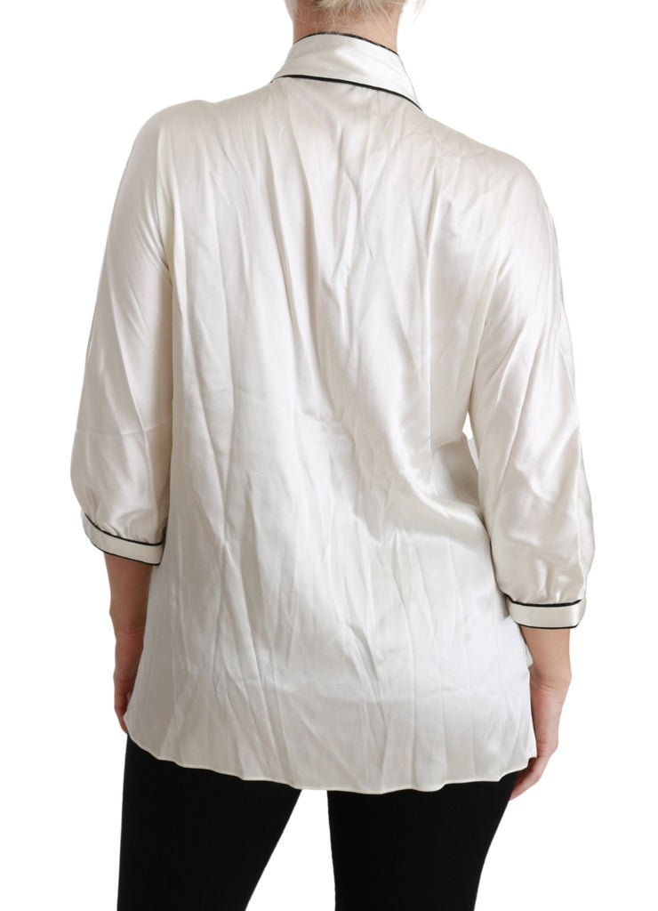 Dolce & Gabbana Beige 3/4 Sleeve Shirt Blouse Silk Top - Luxe & Glitz
