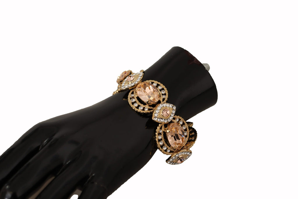 Dolce & Gabbana Gold Brass Chain Champagne Crystal Statement Charms Bracelet Dolce & Gabbana