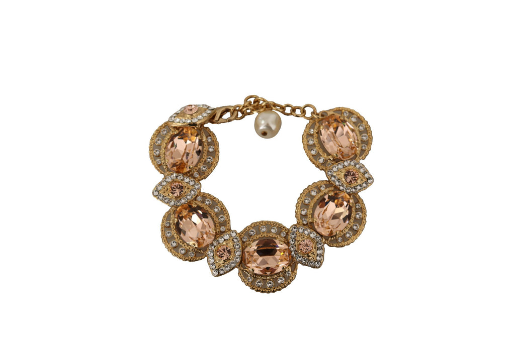 Dolce & Gabbana Gold Brass Chain Champagne Crystal Statement Charms Bracelet Dolce & Gabbana