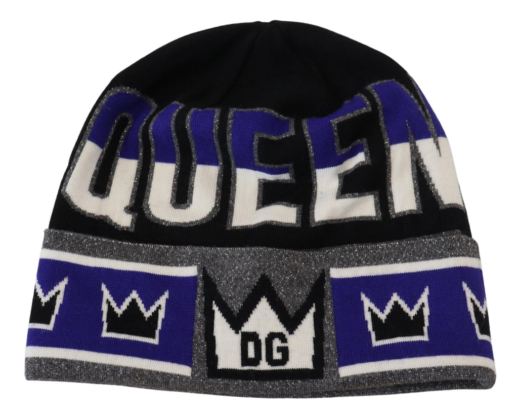 Dolce & Gabbana Multicolor DG Queen Print Winter Beanie Cap Hat - Luxe & Glitz