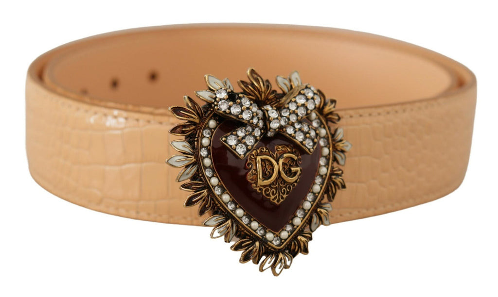 Dolce & Gabbana Beige Croc Pattern DEVOTION Heart DG Waist Buckle Belt Dolce & Gabbana