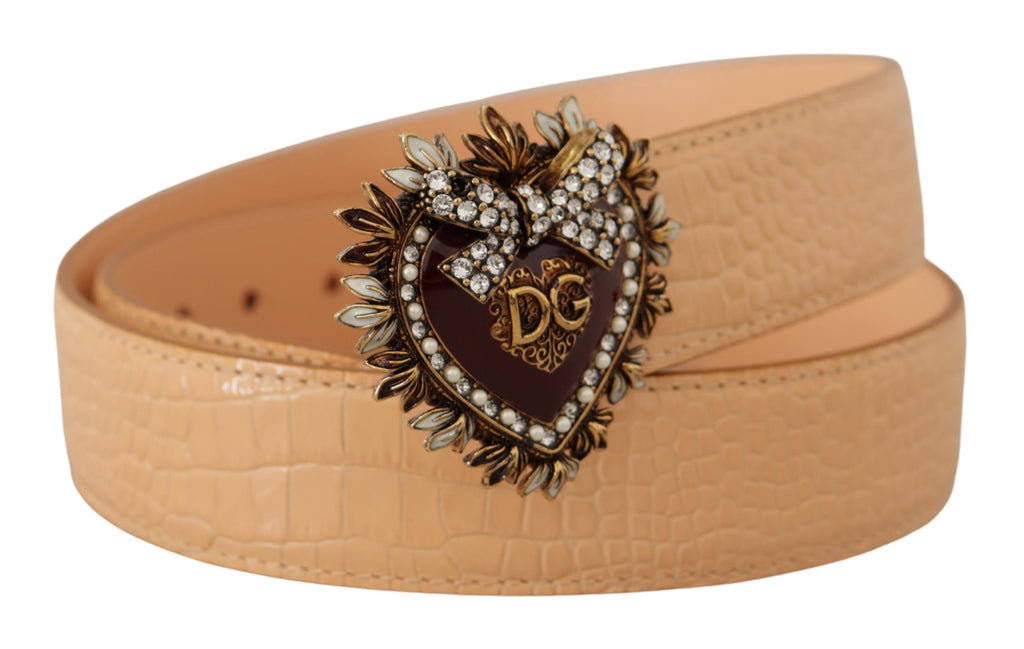 Dolce & Gabbana Beige Croc Pattern DEVOTION Heart DG Waist Buckle Belt Dolce & Gabbana