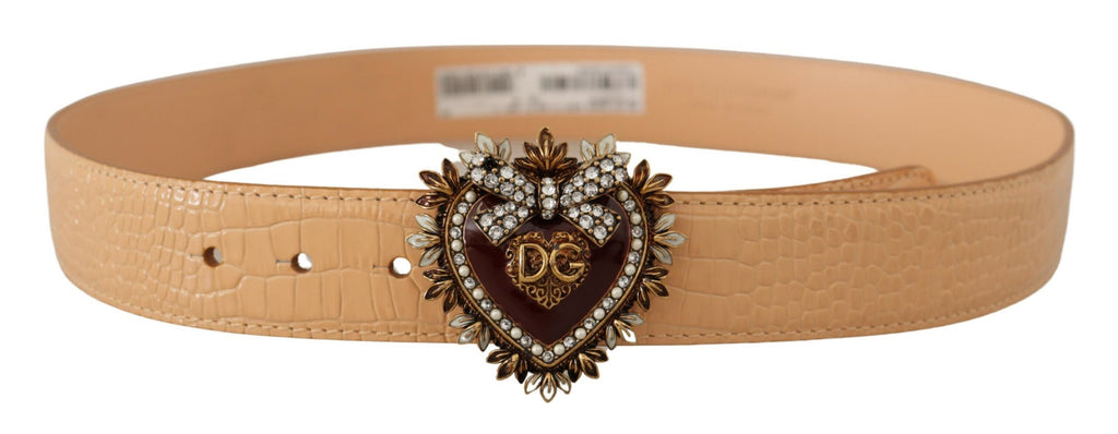 Dolce & Gabbana Beige Croc Pattern DEVOTION Heart DG Waist Buckle Belt Dolce & Gabbana