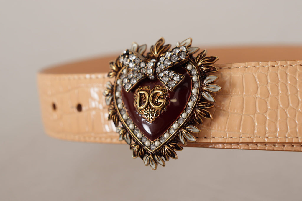 Dolce & Gabbana Beige Croc Pattern DEVOTION Heart DG Waist Buckle Belt Dolce & Gabbana