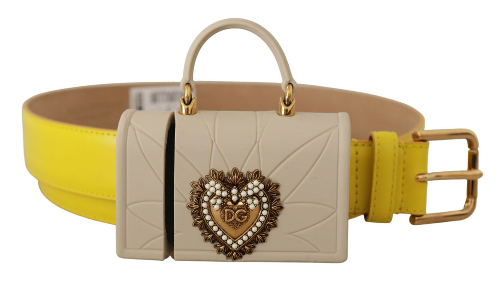 Dolce & Gabbana Yellow Leather Devotion Heart Micro Bag Headphones Belt - Luxe & Glitz