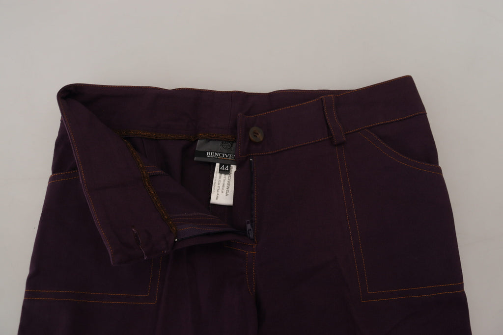 BENCIVENGA Purple Cotton Mid Waist Women Tapered Pants BENCIVENGA