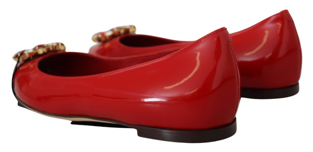 Dolce & Gabbana Red Leather Crystals Loafers Flats Shoes Dolce & Gabbana