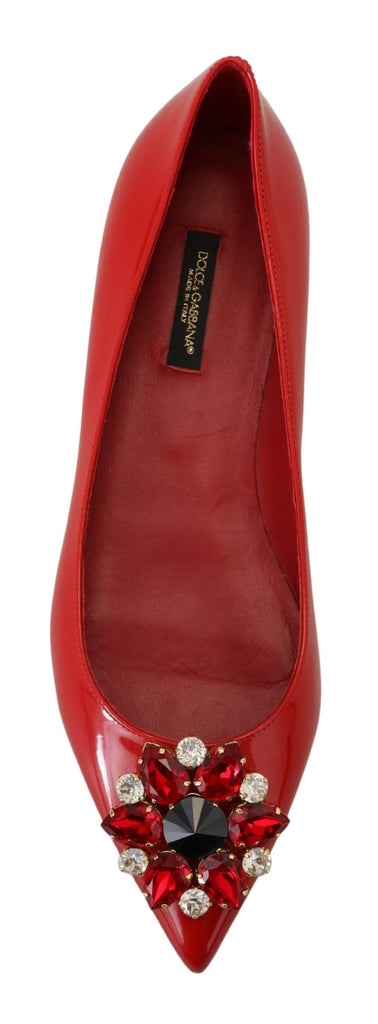 Dolce & Gabbana Red Leather Crystals Loafers Flats Shoes Dolce & Gabbana
